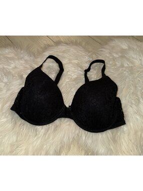 Ambrielle Plunge Bra Lined Floral Lace Underwire Womens 38C Black